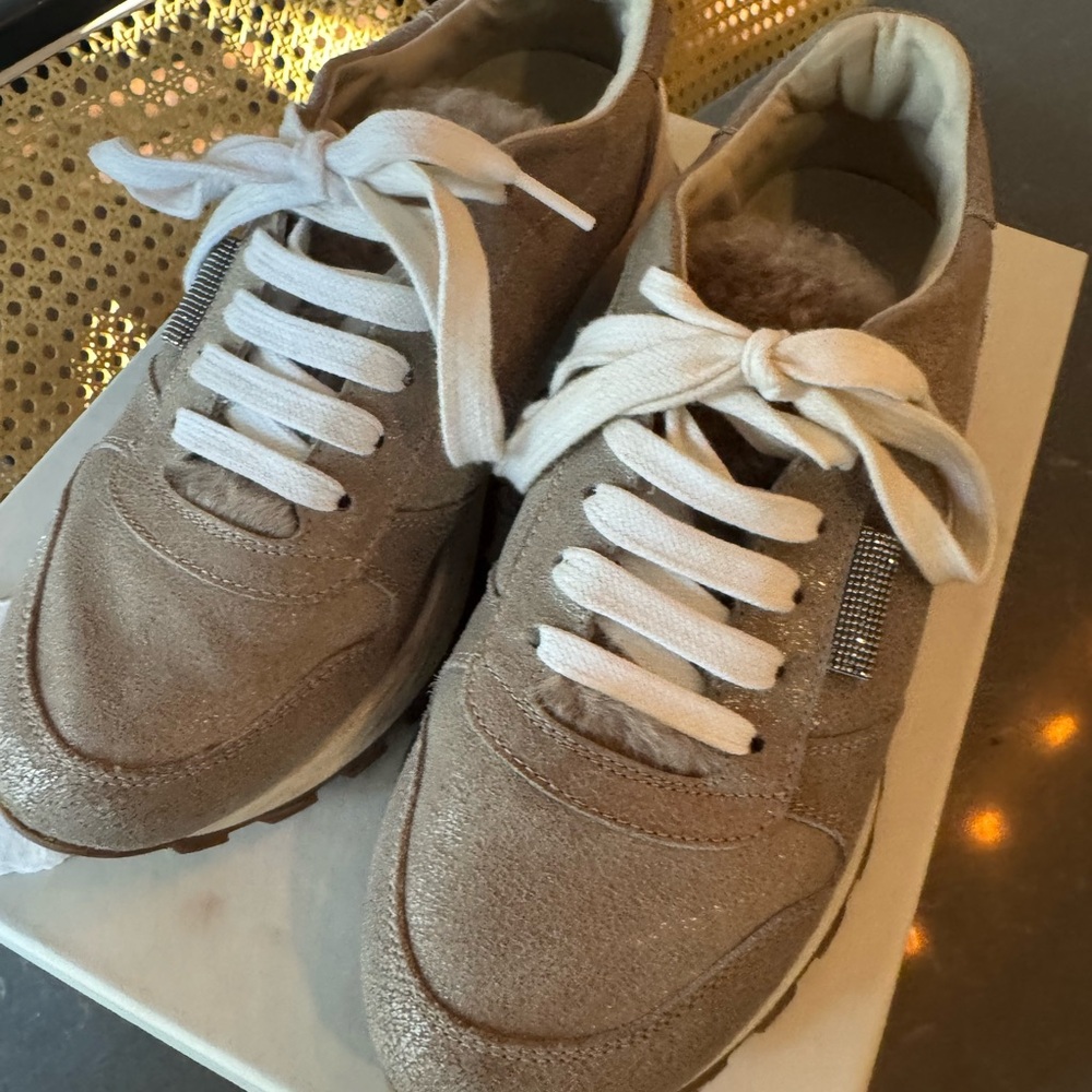 Brunello Cucinelli Tan and White Sneakers